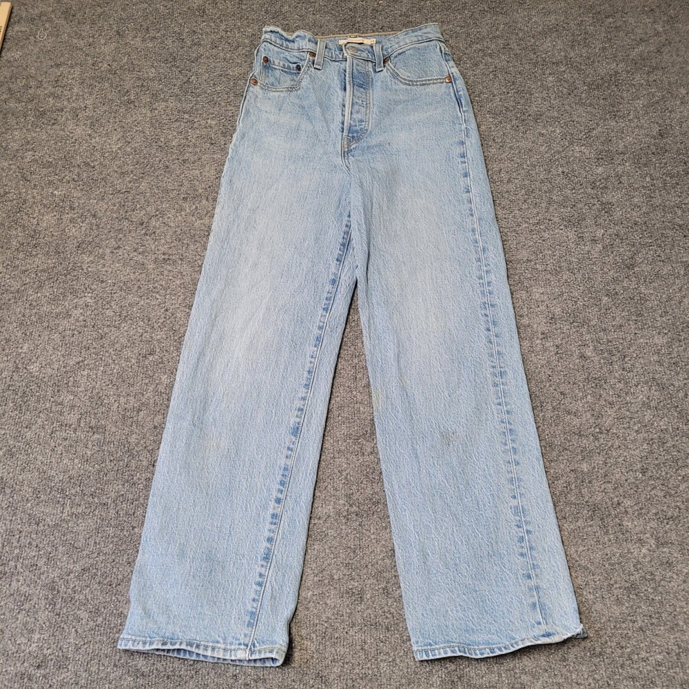 Levi's Ribcage Straight Jeans Womens Size 24 Light Wash Blue High Rise Denim